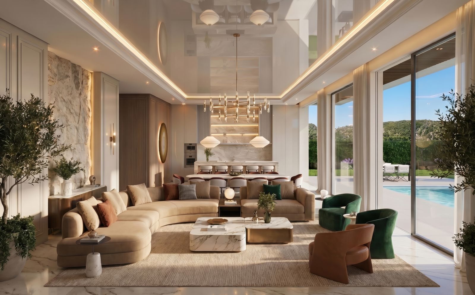 04 luxury living room with pool view